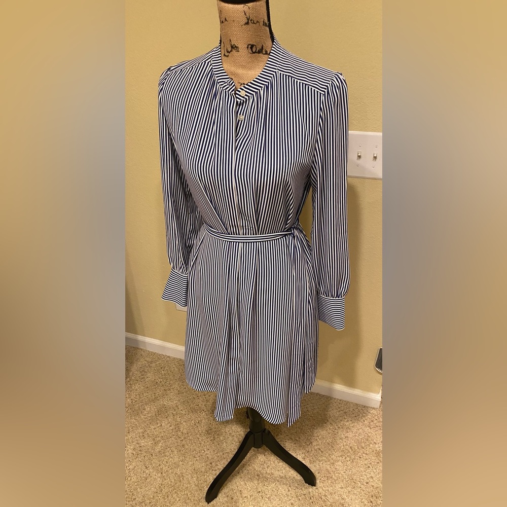 LOFT Stripe Belted Shirt Dress